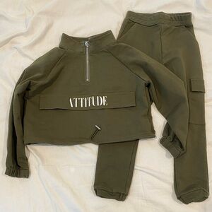 4t Girls Olive Green Attitude Tracksuit Set